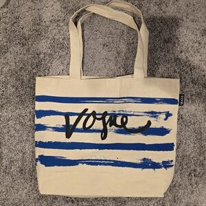 Vogue Cream Tote with Blue Stripes - LIKE NEW